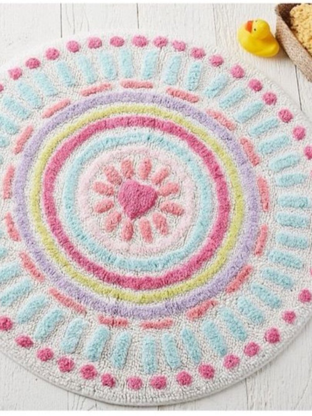 Pottery Barn Kids PBK Colorful Girls Heart Dot Round Bath Mat EUC 2 Available